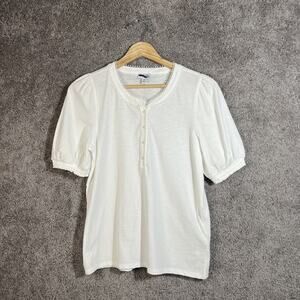 J. Crew Lace Trim Short Sleeve Top Women’s White Half Button Blouse Size XS